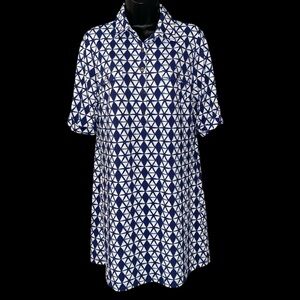 J McLaughlin Lawrence Dress Blue White Catalina Cloth 3/4 Sleeve  Size M